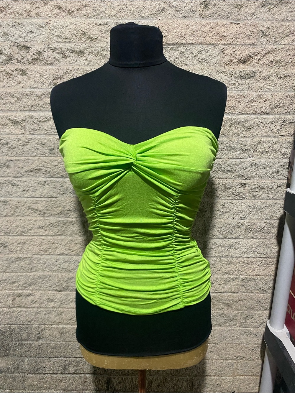 Strapless Ruched Camisole in Lime Green